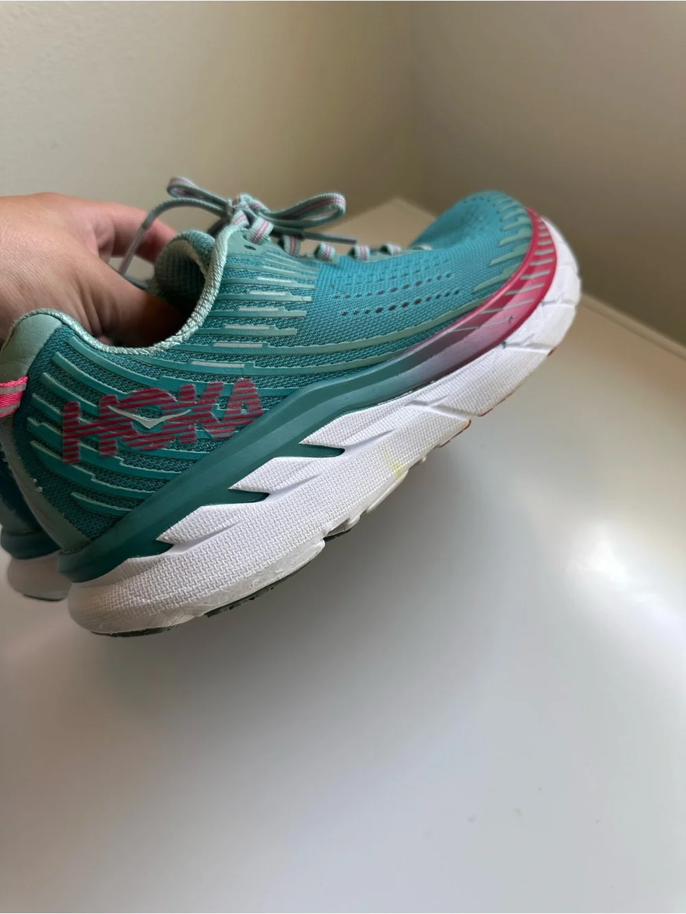 Hoka One One Women’s Teal and Pink Trail/Running Sneakers